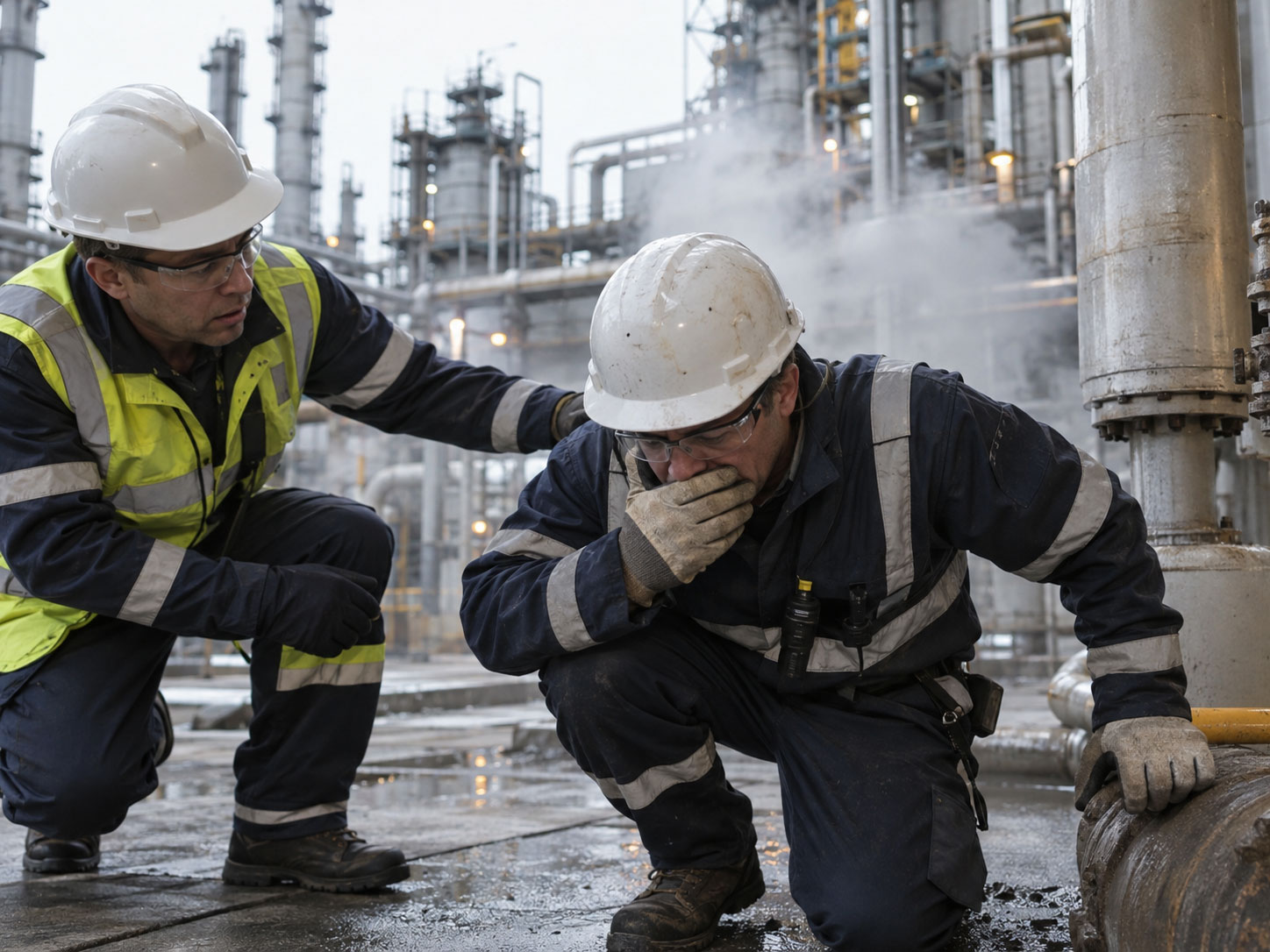 Chemical plant worker getting sick after exposure