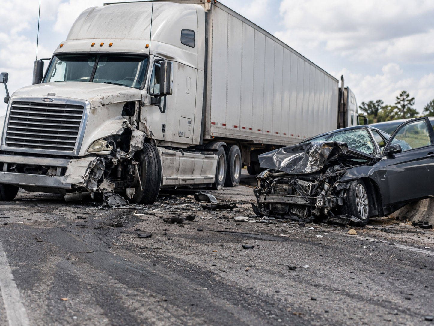 18 wheeler accident scene with a car