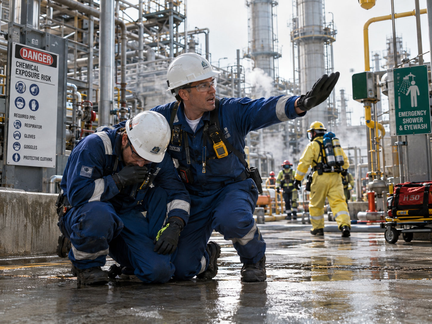 Chemical plant worker exposed to hazardous materials