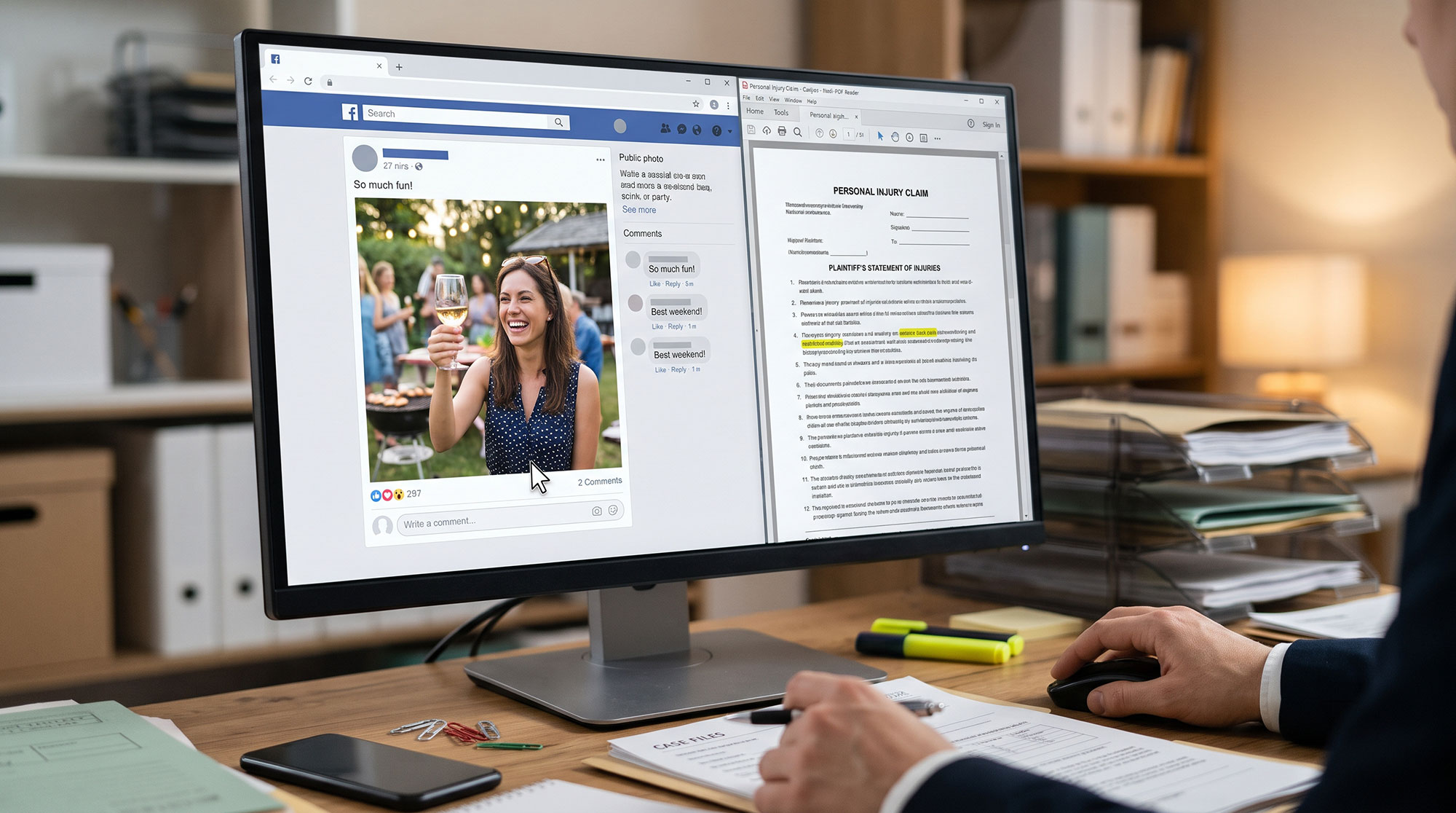 attorney researching social media to defend in personal injury lawsuit