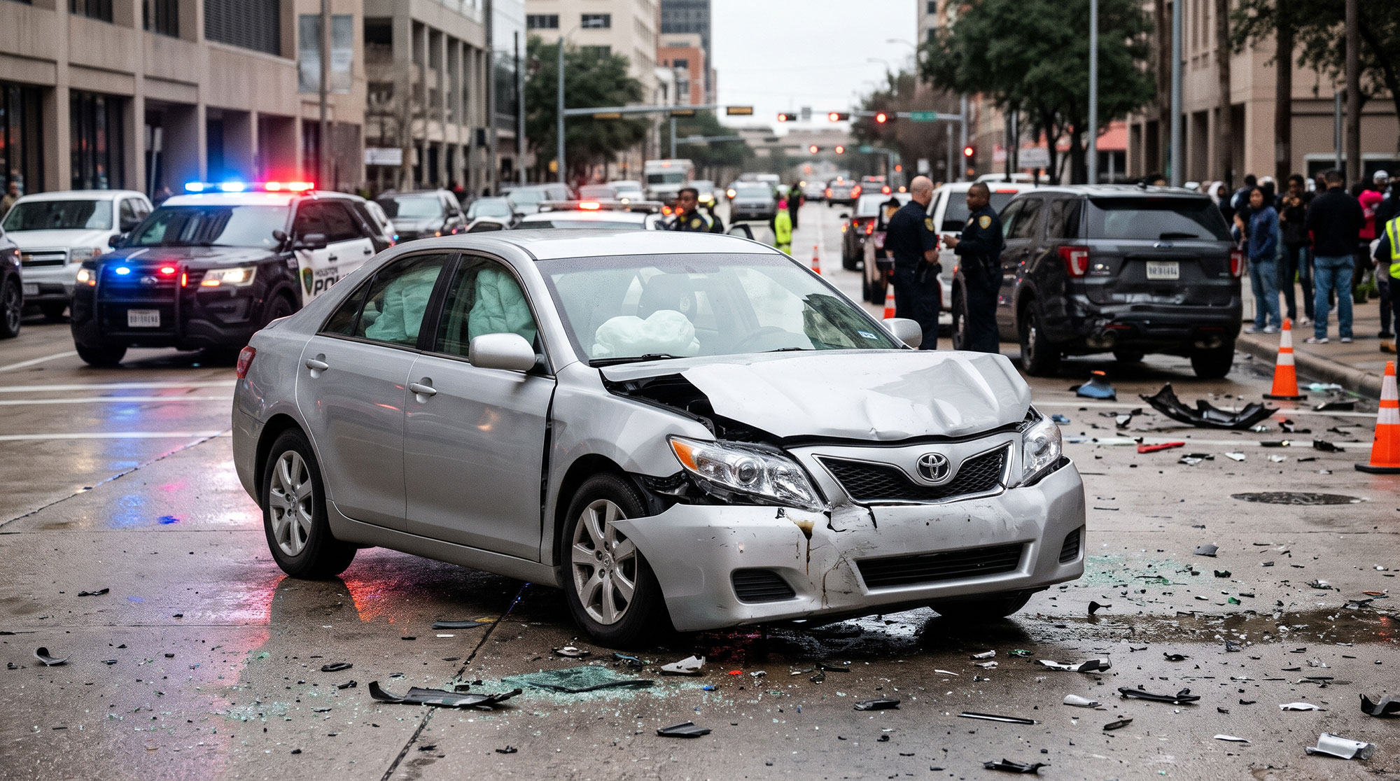 ai generated image of a damages to a car involved in an accident on the street
