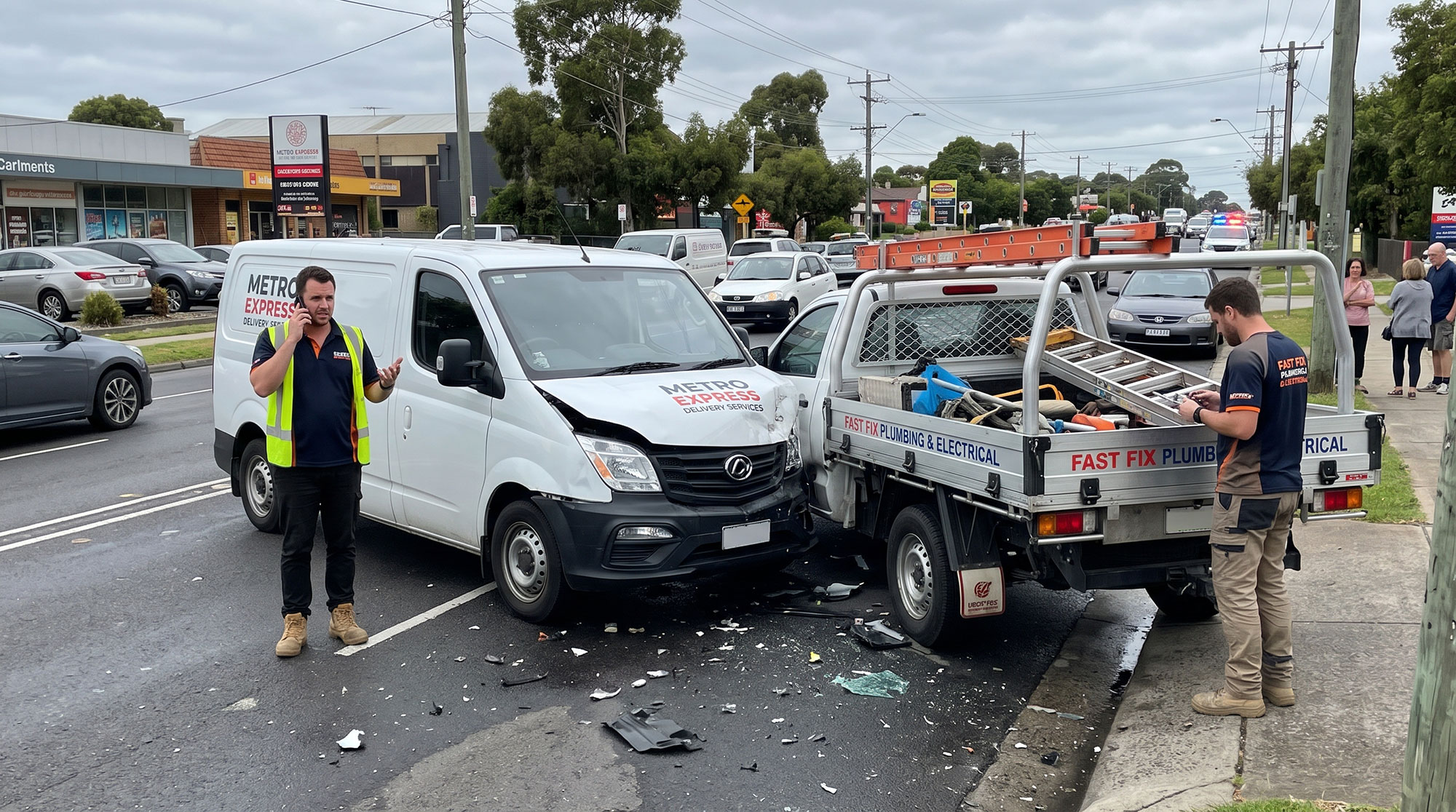 AI generated image of company vehicles in an accident