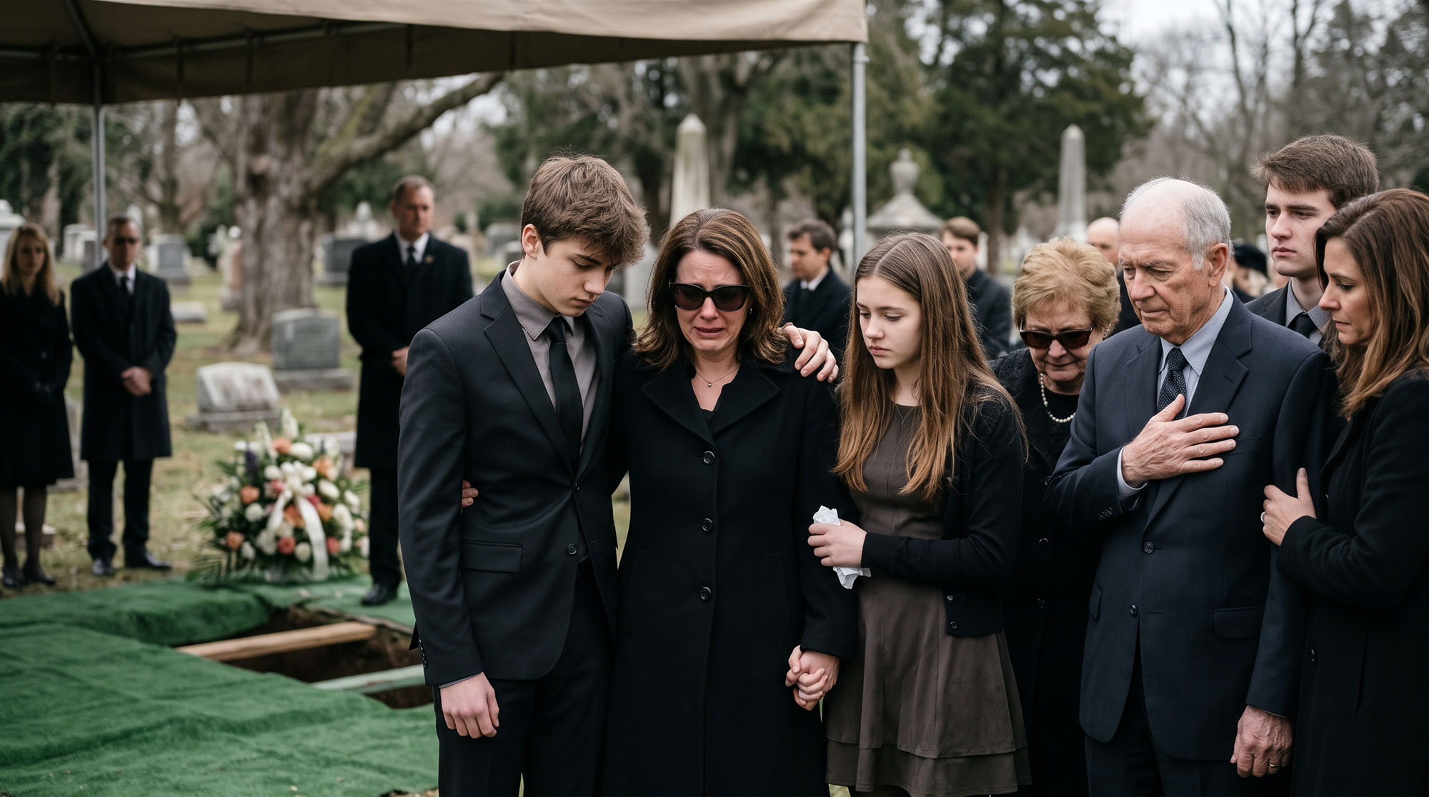 AI generate image of a family at a funeral
