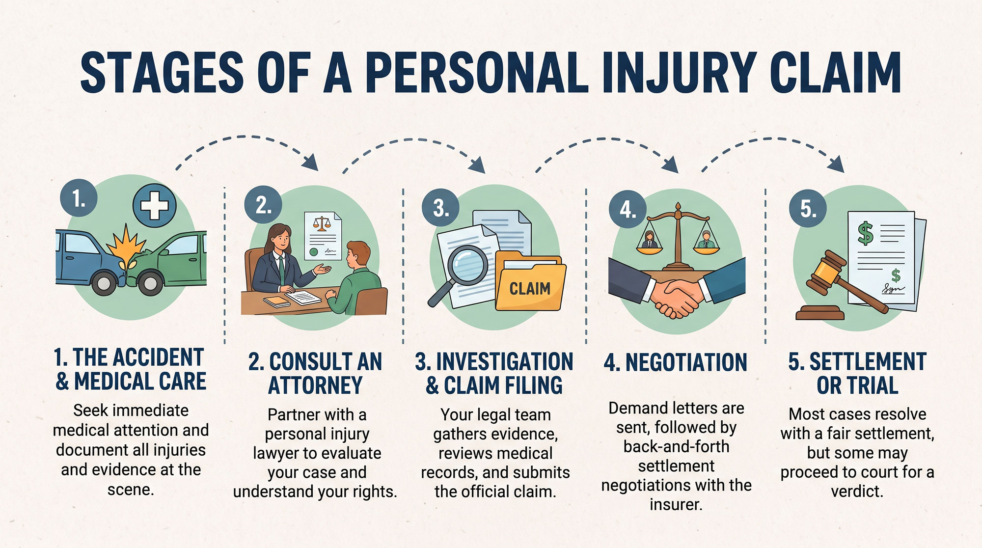 AI generated image representing the stages of a personal injury claim