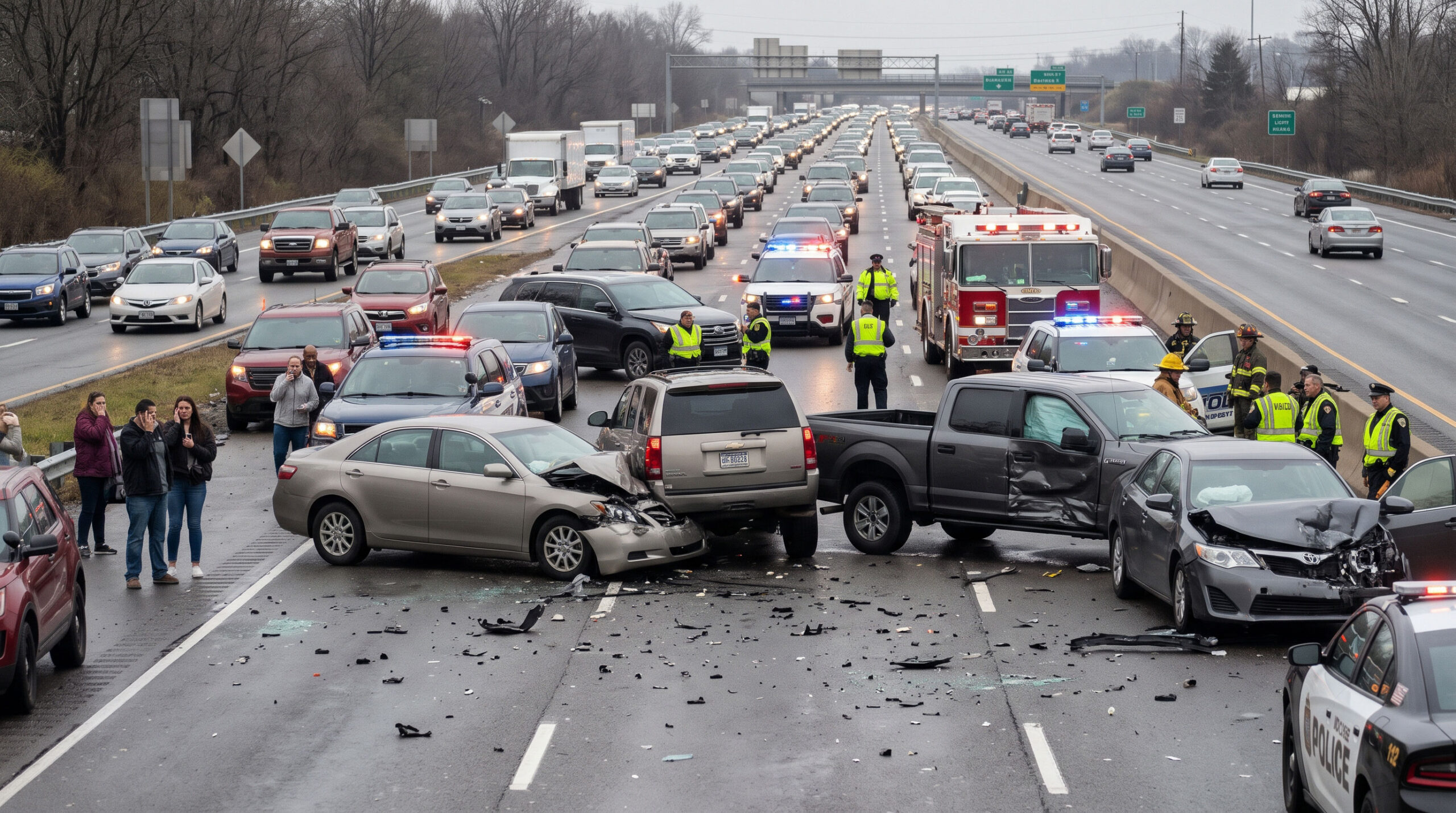 AI generated image of a crash involving several vehicles