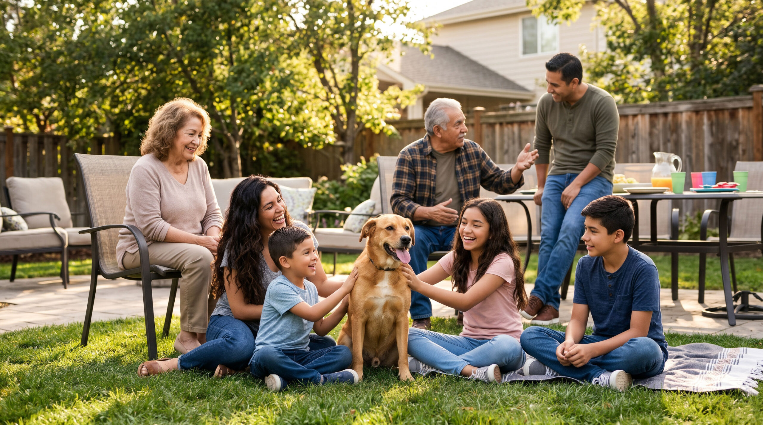 AI generated image of a dog with a Hispanic family