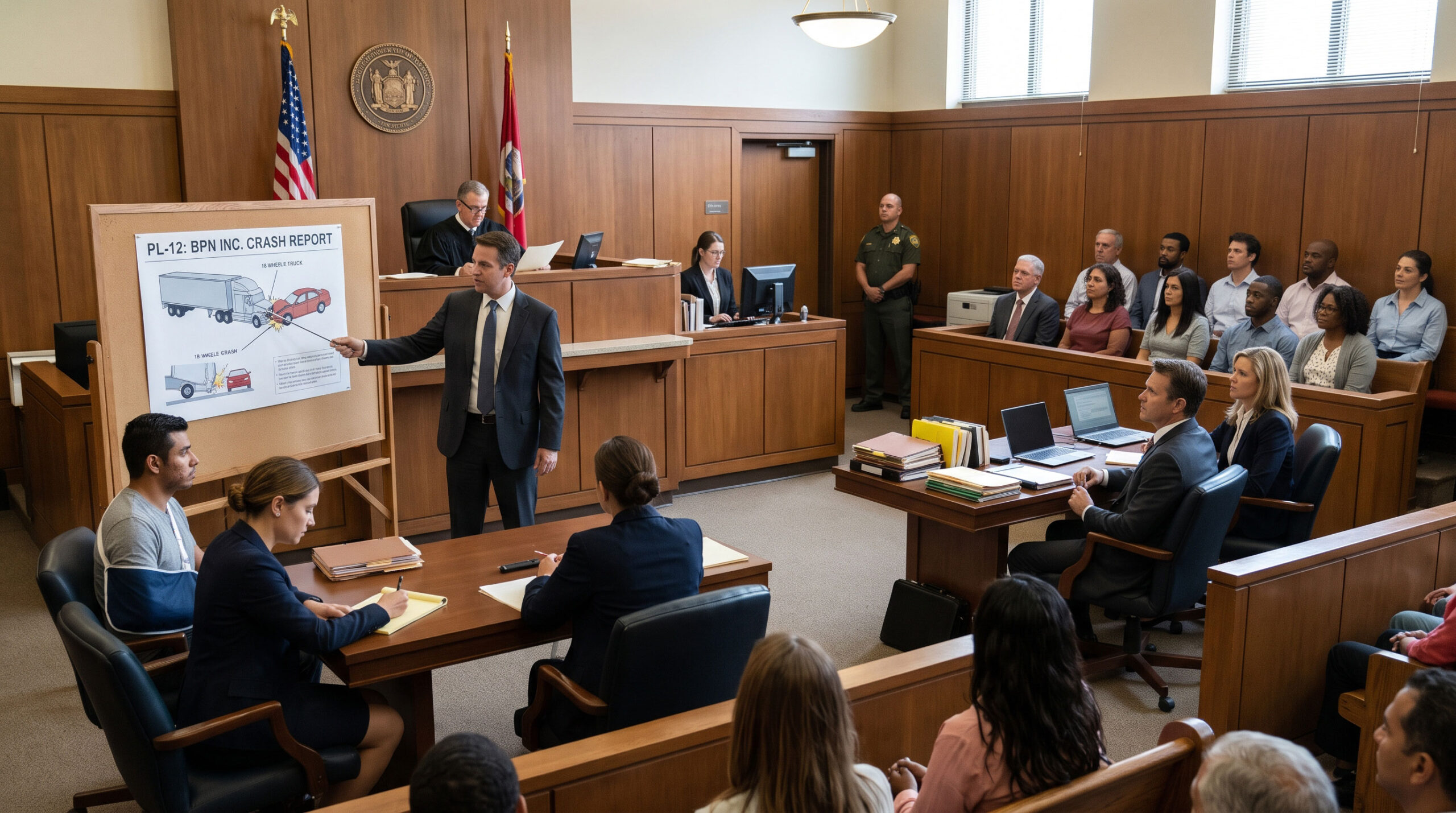 AI-generated image representing a personal injury court trial