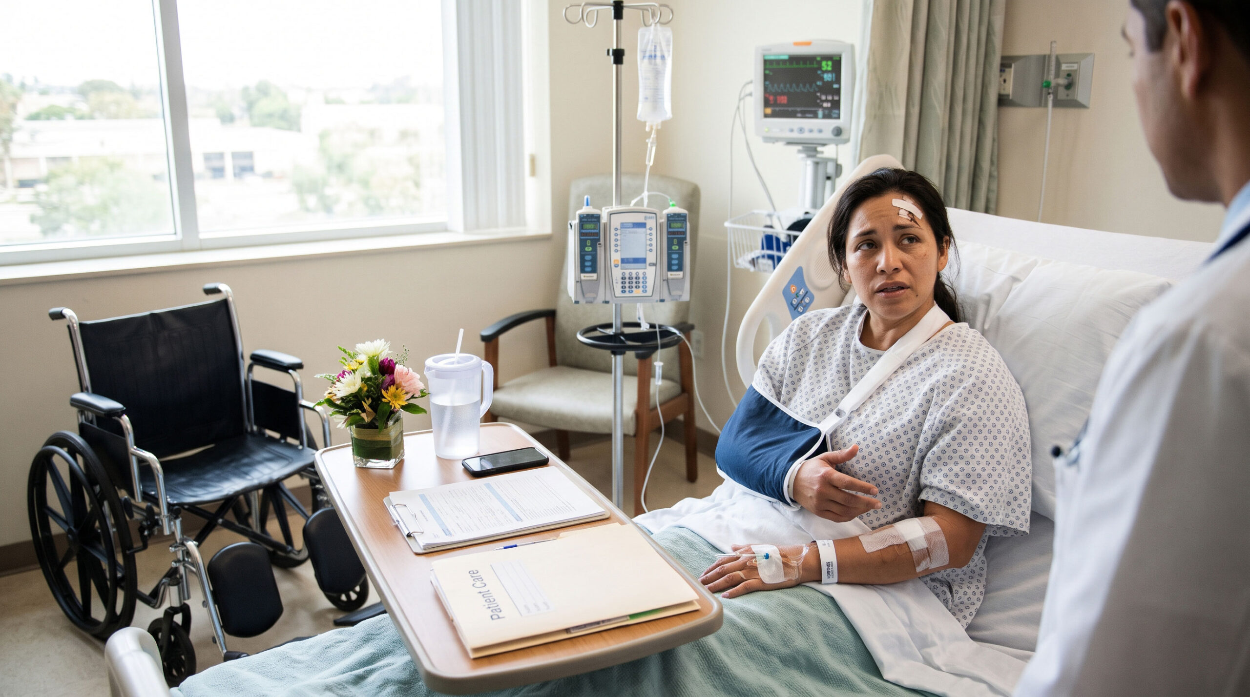 image of a Hispanic female in a hospital after a slip and fall injury