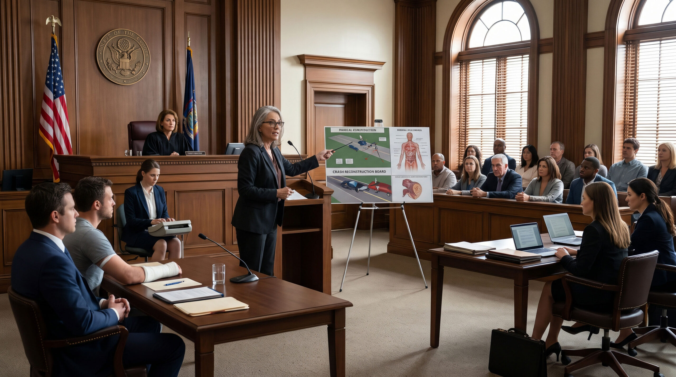 AI generated image of a expert witness testifying in a personal injury case