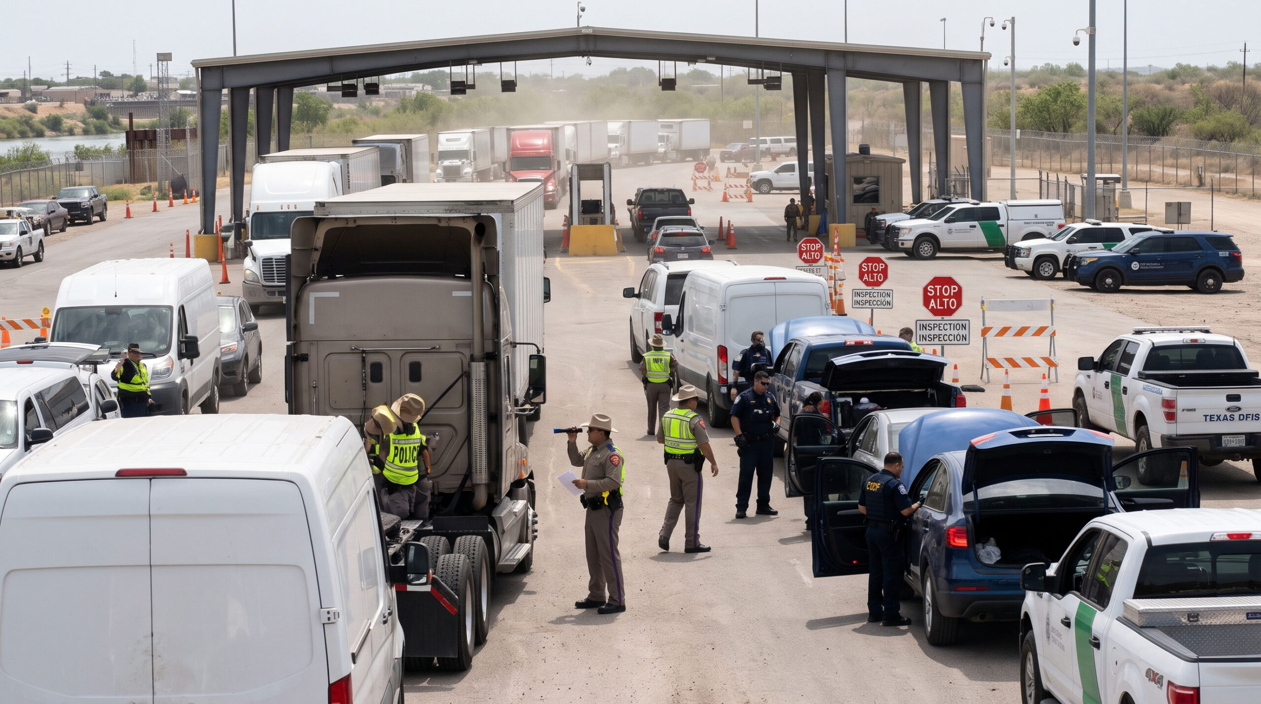 AI generated image of vehicle inspection at the Mexico Texas border
