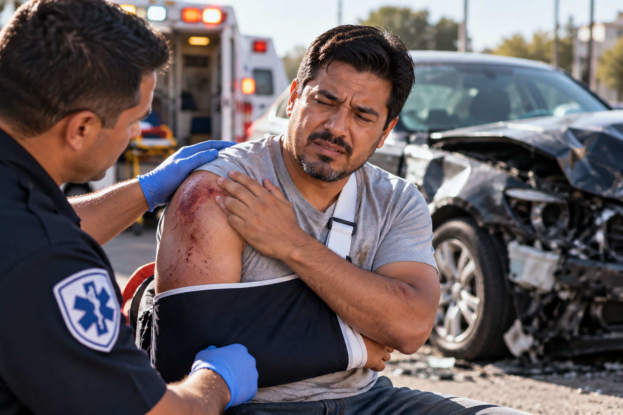 Paramedic Assisting Injured Crash Victim